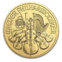 obverse side of the 2016 issue of the brilliant uncirculated 1 oz Austrian Gold Philharmonics