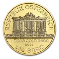 reverse side of the 2016 issue of the brilliant uncirculated 1 oz Austrian Gold Philharmonic coins