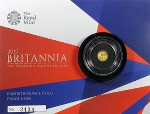 2015 issue of the proof 1/40 oz British Gold Britannias