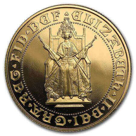 obverse side of the 1989 500th Anniversary issue of the Great Britain Gold Sovereign coins