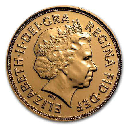 obverse side of the 2012 issue of the British Sovereign gold coins
