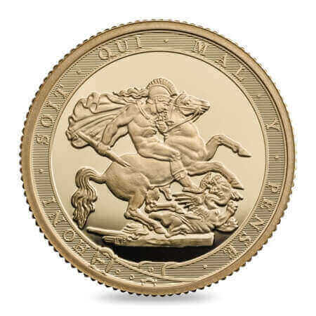 reverse side of the 2017 proof issue of the Gold Sovereign coin