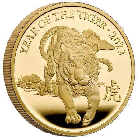 reverse side of the 2022 Year of the Tiger proof issue of the 1 oz British Gold Lunar coin