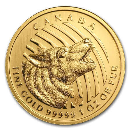 reverse side of the 2014 Canadian Call of the Wild Howling Wolf gold coin