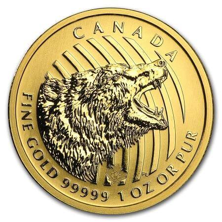 reverse side of the 2016 Canadian Call of the Wild Roaring Grizzly gold coin