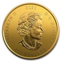 obverse side of the 2020 Bobcat issue of the brilliant uncirculated 1 oz Canadian Call of the Wild gold coins