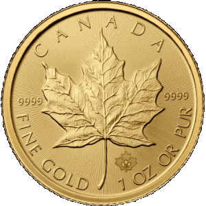 reverse side of the 2015 issue of the brilliant uncirculated 1 oz Canadian Gold Maple Leafs