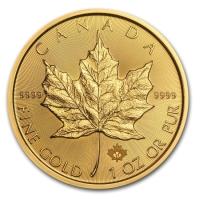 reverse side of the 2017 issue of the brilliant uncirculated 1 oz Canadian Gold Maple Leafs