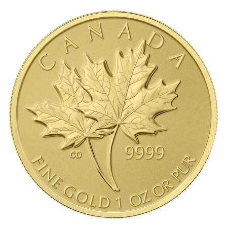 reverse side of the reverse proof 1 oz Gold Maple Leaf in the fractional set that was issued in 2013