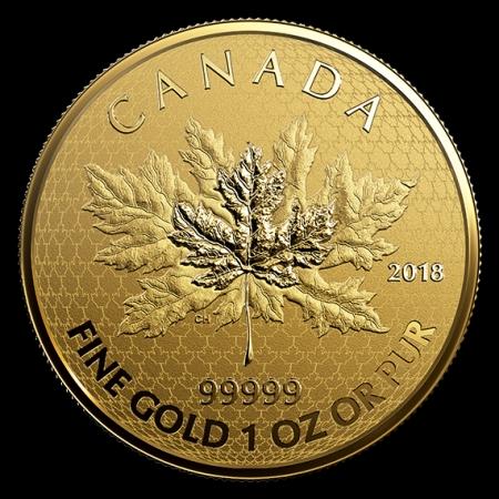 reverse side of the reverse proof 1 oz Gold Maple Leaf in the fractional set that was issued in 2018
