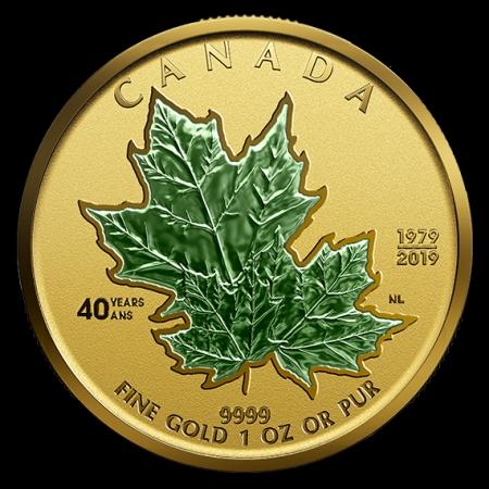 reverse side of the reverse proof 1 oz Gold Maple Leaf in the fractional set that was issued in 2019