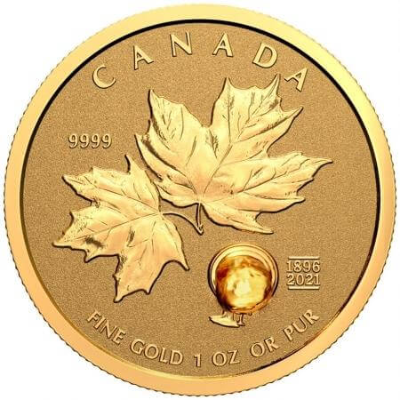 reverse side of the reverse proof 1 oz Gold Maple Leaf in the fractional set that was issued in 2021