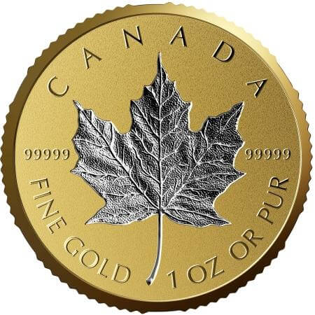 reverse side of the reverse proof 1 oz double-incuse Gold Maple Leaf that was issued in 2018