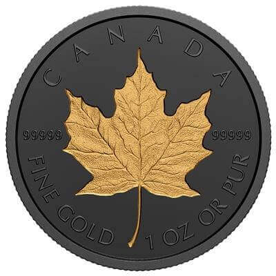 reverse side of the matte proof 1 oz double-incuse Gold Maple Leaf that was issued in 2020