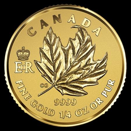 reverse side of the reverse proof 1/4 oz Gold Maple Leaf in the fractional set that was issued in 2016
