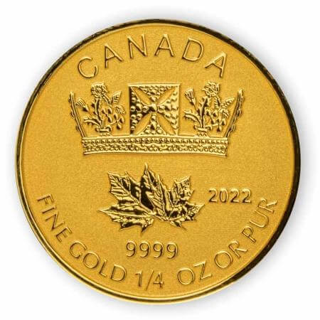 reverse side of the reverse proof 1/4 oz Gold Maple Leaf in the fractional set that was issued in 2022