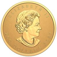 obverse side of the 2021 modified reverse proof issue of the super incuse 2 oz Gold Maple Leaf coins