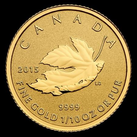 reverse side of the reverse proof 1/10 oz Gold Maple Leaf in the fractional set that was issued in 2015