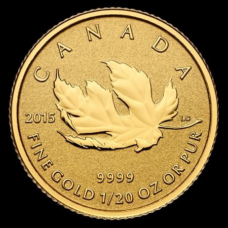 reverse side of the reverse proof 1/20 oz Gold Maple Leaf in the fractional set that was issued in 2015