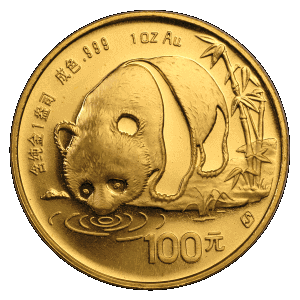 reverse side of the 1987-S issue of the brilliant uncirculated 1 oz Chinese Gold Pandas, minted and mintmarked S by the Shanhai Mint