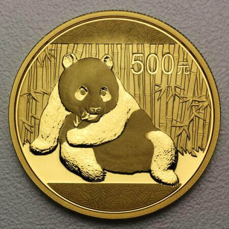 reverse side of the 2015 issue of the Gold China Panda coin