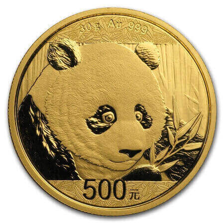 reverse side of the 2018 issue of the China Panda gold coin