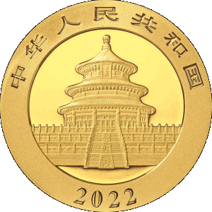 obverse side of the latest issue of the brilliant uncirculated 30 gram Chinese Gold Panda coins