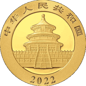 obverse side of the latest issue of the brilliant uncirculated 30 gram Chinese Gold Pandas obverse side of the latest issue of the brilliant uncirculated 30 gram Chinese Gold Panda coins