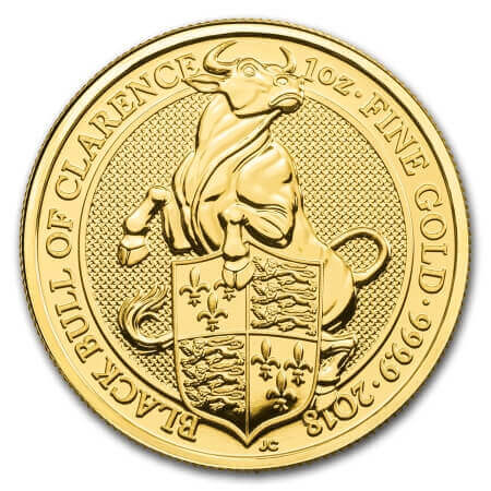 reverse side of the Black Bull of Clarence issue of the brilliant uncirculated 1 oz gold coins of the Queen's Beasts series