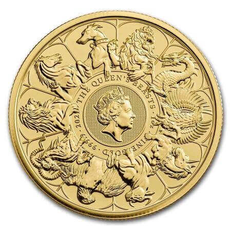 reverse side of the Completer Coin issue of the brilliant uncirculated 1 oz gold coins of the Queen's Beasts series