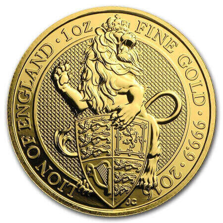 reverse side of the Lion of England issue of the brilliant uncirculated 1 oz Gold Queen's Beast coin