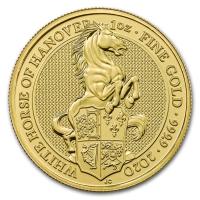 reverse side of the White Horse of Hanover issue of the brilliant uncirculated 1 oz gold coins of the Queen's Beasts series