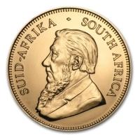 obverse side of the 2014 issue of the brilliant uncirculated 1 oz South African Gold Krugerrands
