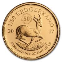 reverse side of the 2017 issue of the proof 1/50 oz South African Krugerrand coins with anniversary privy mark