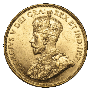 obverse side of the $10 Canada George V gold coin minted in 1913
