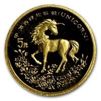 obverse side of the proof 1/20 oz Chinese Unicorn gold coin that was minted in 1994