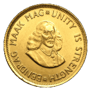 obverse side of the 2 South African Gold Rand minted in 1980