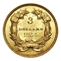 reverse side of the 1854 3 Dollar Indian Gold coins