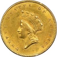 obverse side of the 1855 Indian Princess Gold Dollars