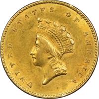 reverse side of the small head Type 2 1855 Indian Princess Gold Dollars