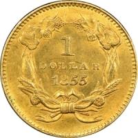 reverse side of the 1855 Indian Head Gold Dollars