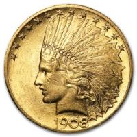 obverse side of the 1908 $10 Indian Gold Eagles