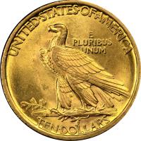 reverse side of the 1907 $10 Indian Gold Eagle without motto
