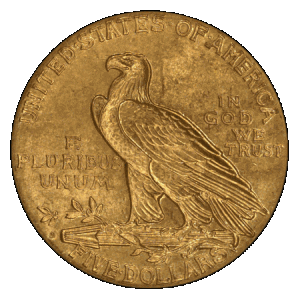 reverse side of the 1909 $5 Indian Gold Half Eagles