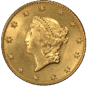 obverse side of the 1849 Liberty Gold Dollars