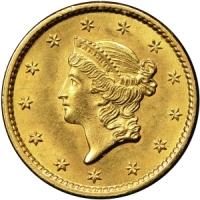 obverse side of the 1853 $1 Liberty Gold Dollars
