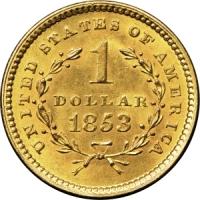 reverse side of the 1853 $1 Liberty Head Gold Dollars
