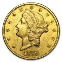 obverse side of the $20 Liberty Double Eagle coins minted in 1879 in San Francisco
