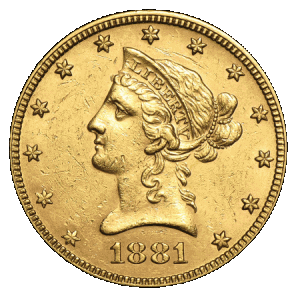 obverse side of the 1881S $10 Liberty Gold Eagles