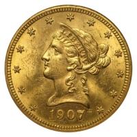 obverse side of the $10 Liberty Gold Eagles minted in 1907